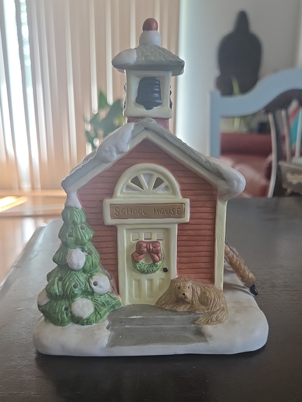 Holiday School House Figurine - Red and Cream